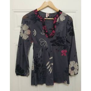 Y2k Vibrage Sweetpea women medium babydoll Italian fabric‎ mesh gray pink floral